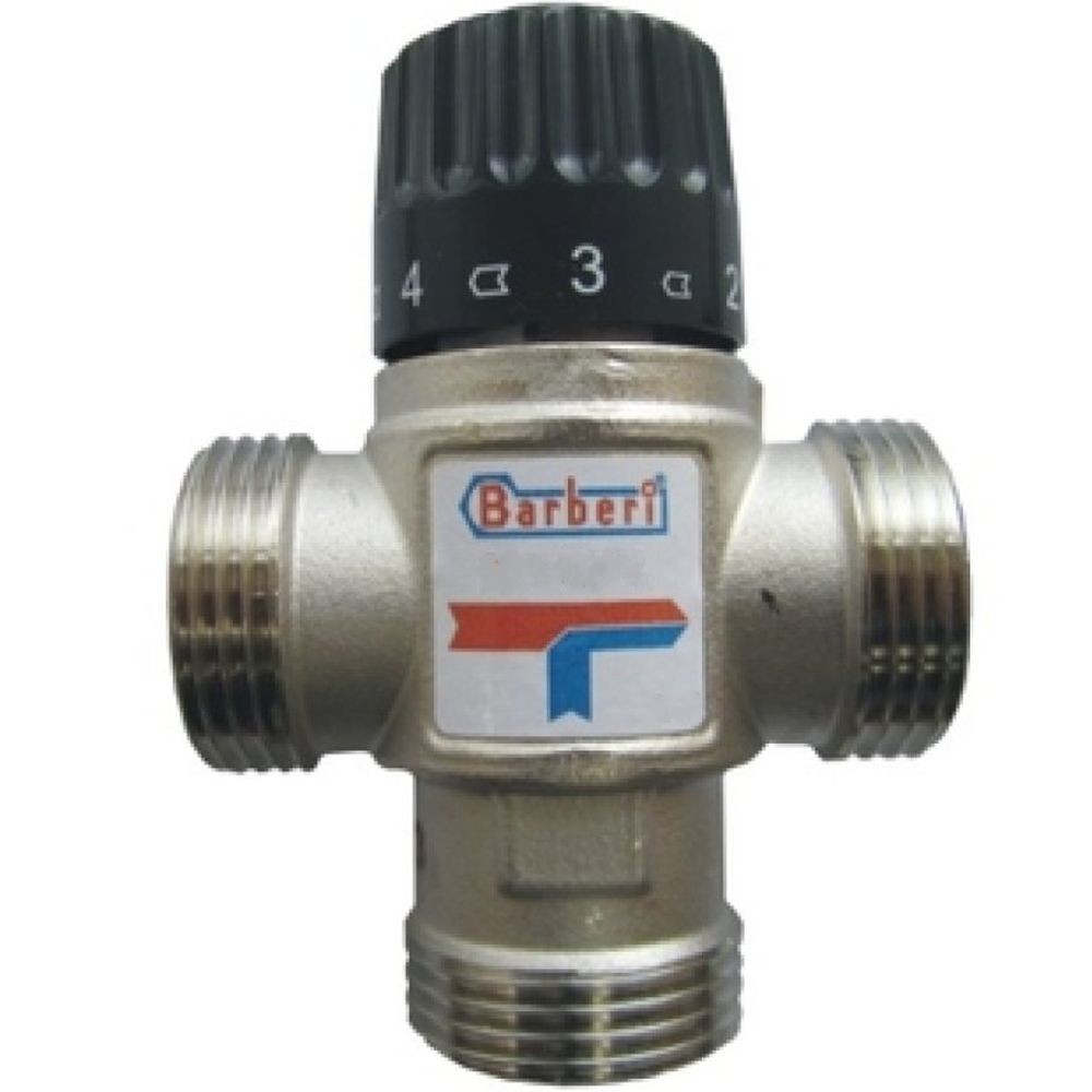 Клапан термостатический смесительный Barberi V07MB Ду25 Ру10 20-43°C Kvs1.6, с соединением 1″