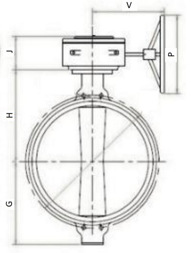 Затвор дисковый поворотный Benarmo Ду300 Ру10/16 чугунный диск и корпус, межфланцевый, уплотнение - EPDM, с редуктором