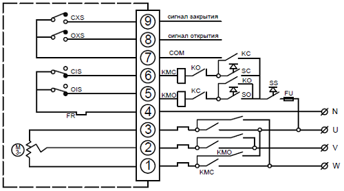 Электрическая схема подключения Кран шаровой полнопроходной GENEBRE 2025 07 Ду32 Ру63 с электроприводом DN.ru-005 380В