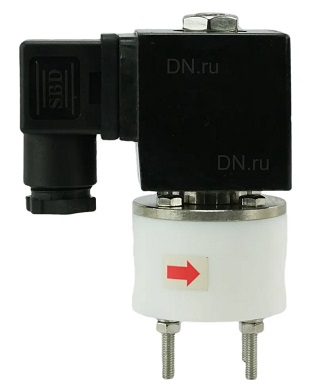 Клапан электромагнитный соленоидный двухходовой DN.ru-DHF11-32 (НЗ), Ду32 (1 1/4 дюйм) Ру1 корпус - PTFE с антикоррозийным покрытием, уплотнение - PTFE, резьба G, с катушкой 220В