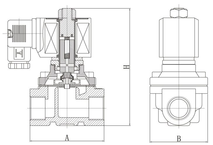 Клапан электромагнитный соленоидный двухходовой DN.ru-DW21 прямого действия (НЗ) Ду10-12 (3/8 дюйм), Ру10 корпус - латунь, уплотнение - NBR, резьба G, с катушкой S51B 220В