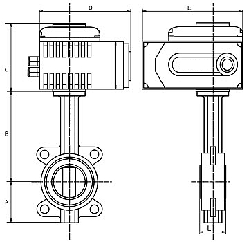 Затвор дисковый поворотный Tecofi VPI4449 Ду150 Ру16 с электроприводом DN.RU-015 220В (4-20 мА)