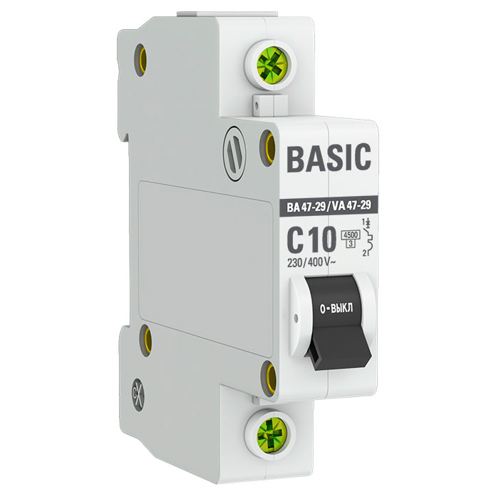 Автоматический выключатель однополюсный EKF Basic ВА47-29 1P 10А (С) 4.5kА, сила тока 10 А, тип расцепления С, отключающая способность 4.5 kА