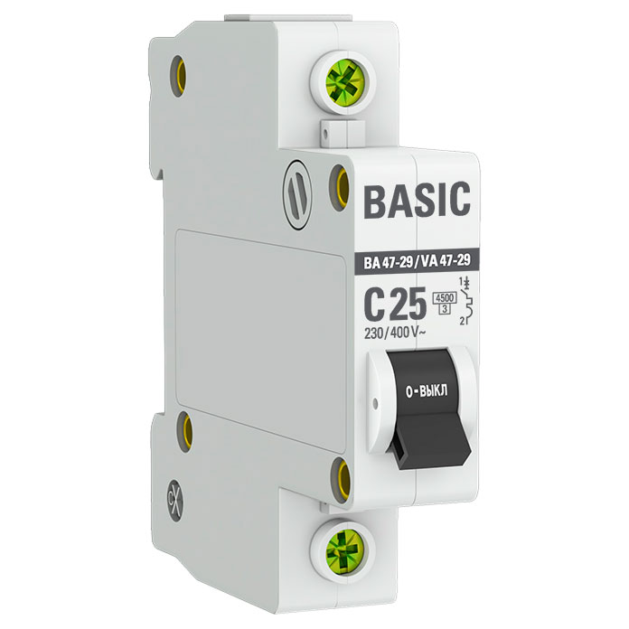 Автоматический выключатель однополюсный EKF Basic ВА47-29 1P 25А (С) 4.5kА, сила тока 25 А, тип расцепления С, отключающая способность 4.5 kА