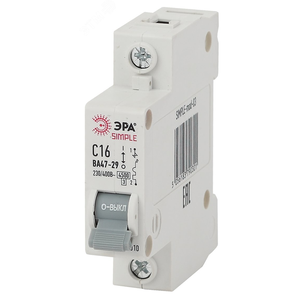 Автоматический выключатель переменного тока однополюсный ЭРА SIMPLE ВА47-29 1P (C) 50 А, сила тока 50 А, отключающая способность 4,5 kА, тип расцепителя C