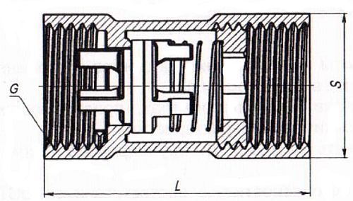 Клапан обратный Пензапромарматура КОП 1/2″ Ду15 Ру16 резьбовой, пружинный, с латунным штоком