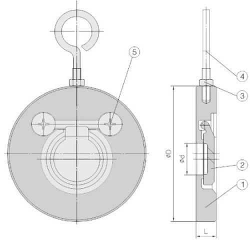 Клапан обратный Newkey NK-CSD Ду80 Ру40, межфланцевый, хлопушка, корпус - нержавеющая сталь AISI316(CF8M)