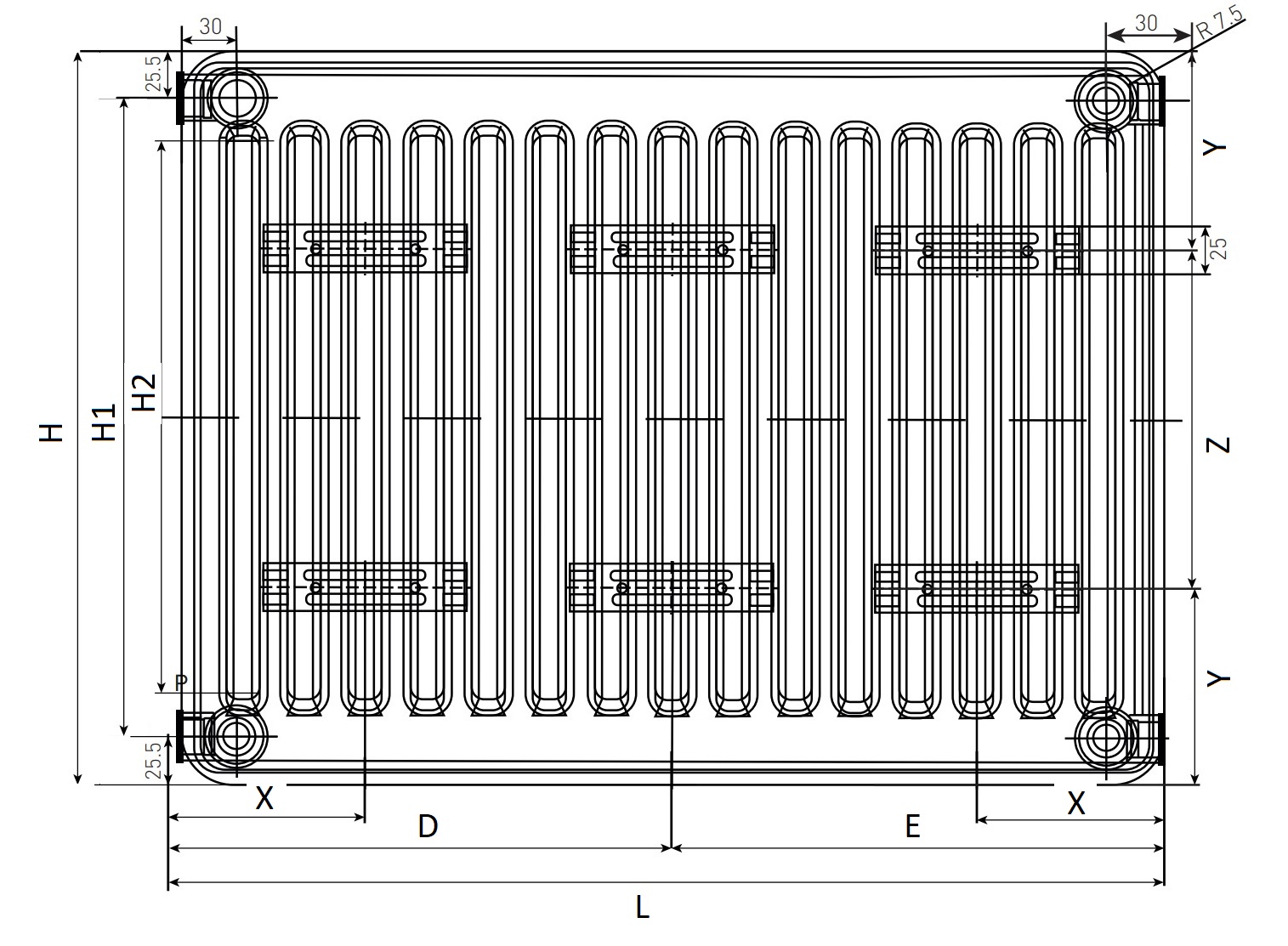 Радиаторы панельные Oasis Pro PB-33-6 600x400-3000 мм настенные, теплоотдача - 1.513-11.349 кВт, высота - 600 мм, ширина 400-3000 мм, количество панелей - 3, присоединение резьбовое - 1/2″, подключение - боковое, стальные, цвет - RAL 9016