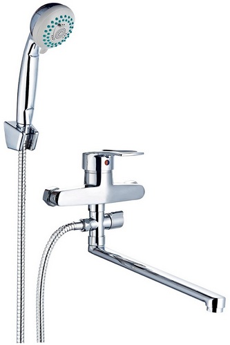 Смесители для ванны с душем Профсан Плюс ПСМ-523 длина  325 мм,однорукояточные, излив L-образные плоский, серебристые