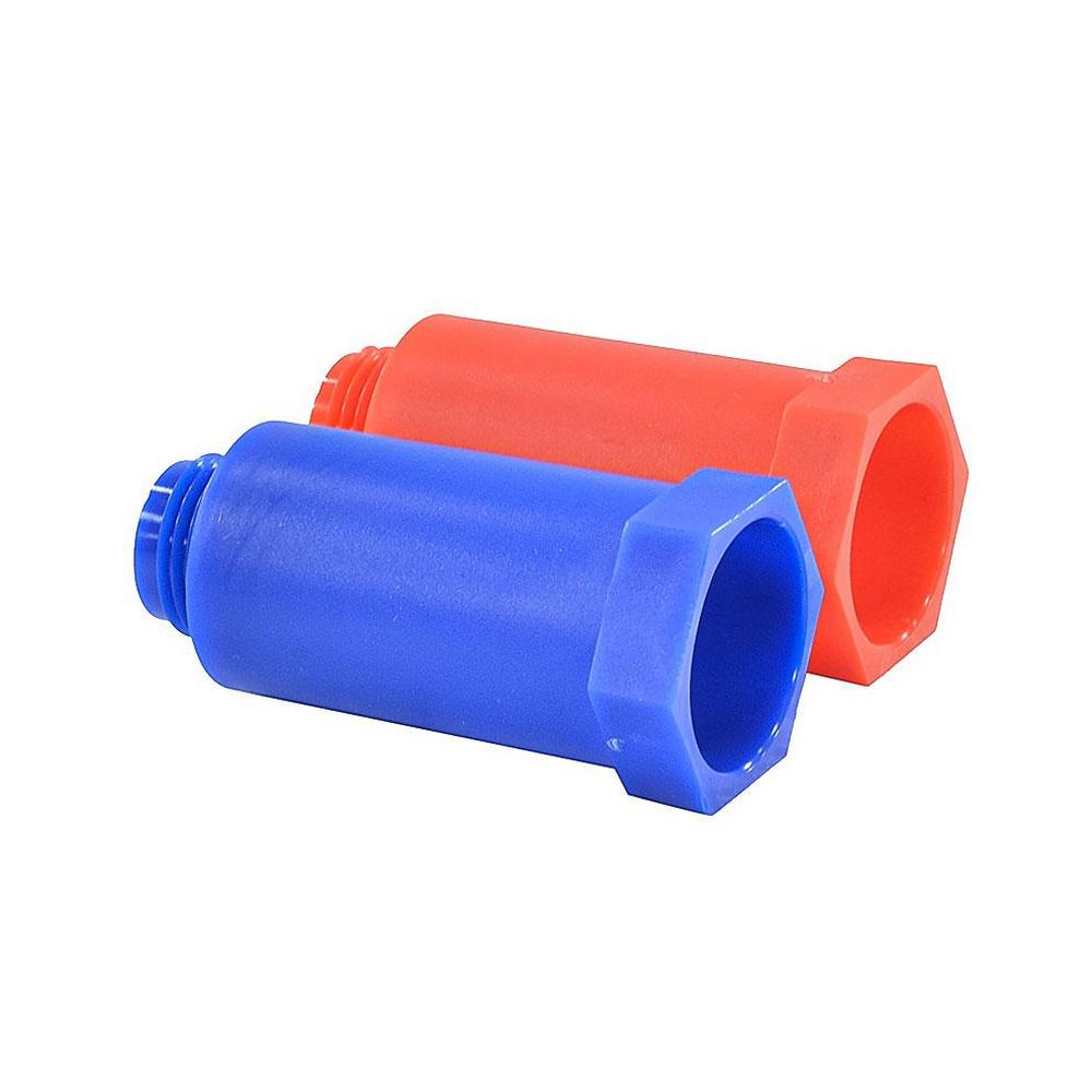 Заглушки VALFEX 1/2" Ру25  удлиненные, корпус - полипропилен PP-R, присоединение - наружная резьба, цвет - синий и красный, комплект - 2 штуки