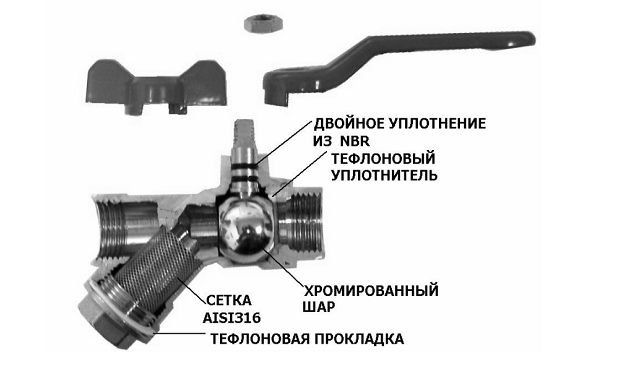 Кран шаровой Valtec COMBI VT.292.N.04 1/2″ Ду15 Ру16 муфтовый, полнопроходной, присоединение внутренняя/внутренняя резьба, со встроенным фильтром, управление ручка-рычаг, латунный никелированный