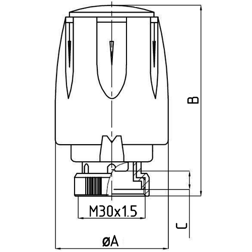 Термостатические головки Kromwell EU.ST6136 Ру10 с присоединительной резьбой М30х1.5, с диапазоном регулировки 6-28 °C, жидкостные