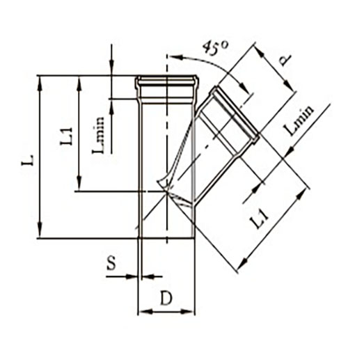 Тройник Агригазполимер Ду50x50 45° для внутренней канализации, корпус - НПВХ