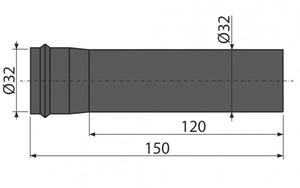 Труба Alca Plast A4000Black Дн32 длина 150 мм, прямая для сифона
