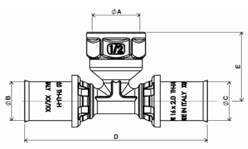 Тройник APE ARL21 Дн1/2″х16 Ру10 с переходом на внутреннюю резьбу, латунный