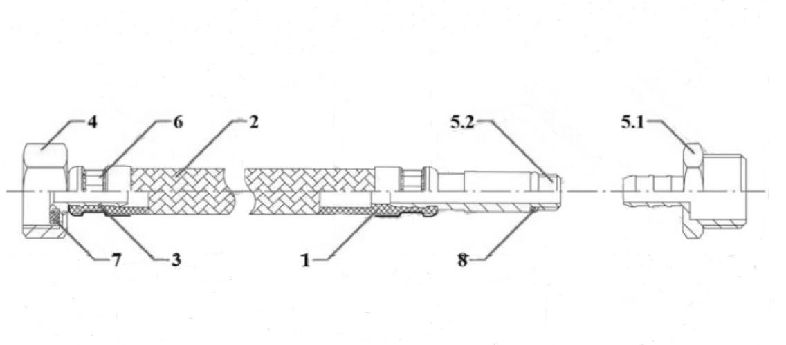 Гибкая подводка для воды AQUALINE Ру5 со стальной накидной гайкой 1/2″, оплетка - нейлон с ПВХ-покрытием, длина - 1м, гайка / штуцер, резьба внутренняя-наружная