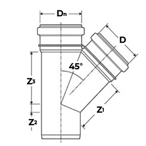 Тройник Aquaviva AQVD Ду110x110 45° для наружной канализации, корпус - НПВХ