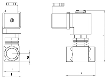 Схема подключения Клапан электромагнитный АСТА ЭСК 276 3/8″ Ду10 проходное сечение 2.5 мм Ру5 НО прямого действия латунный, уплотнение плунжера - Viton, 230 В