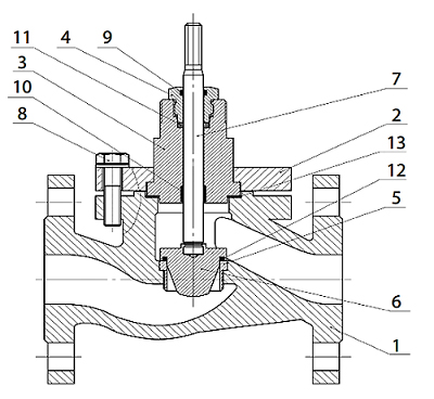 Клапан регулирующий АСТА Р213 ТЕРМОКОМПАКТ Ду40 Ру16, уплотнение - PTFE,  с электроприводом ЭПА 1.6 кН 220В (4-20 мА)
