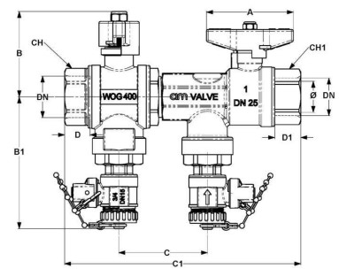 Комплект кранов шаровых Cimberio CIM С3727 1″ Ду25 Ру25 полнопроходной, ВР-ВР, для подключения геотермальных модулей