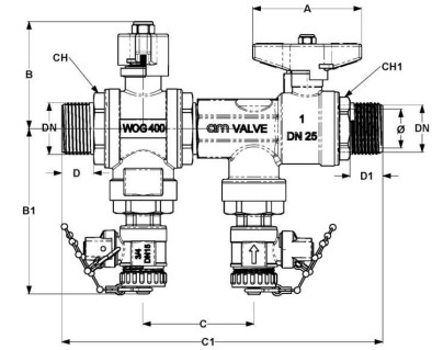 Комплект кранов шаровых Cimberio CIM С3728 1″ Ду25 Ру25 полнопроходной, НР-НР, для подключения геотермальных модулей