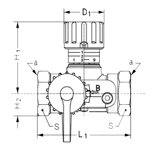 Клапан балансировочный Danfoss MNT 3/4″ Ду20 Ру16 ручной, В/Р муфтовый, KVS=2,5, с измерительными ниппелями, корпус - латунь
