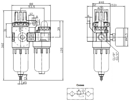 Затворы дисковые поворотные DN.ru WBV3432V-2W-Fb Ду50-300 Ру16, корпус - углеродистая сталь WCB, диск - нержавеющая сталь 316L, уплотнение - VITON с пневмоприводом DA-052-140, пневмораспределителем 4V320 присоединение 1/4″ БПВ AFC2000 и БКВ APL-510N-EX