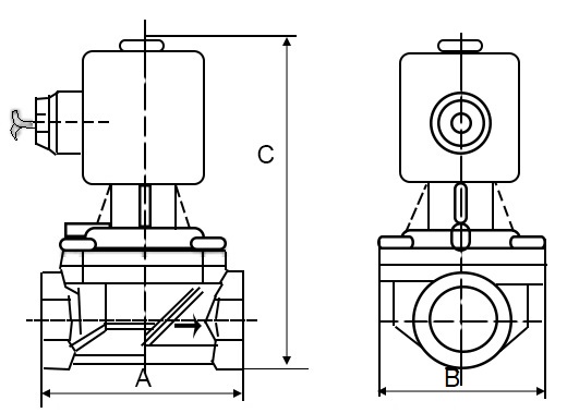 Клапан электромагнитный соленоидный двухходовой DN.ru-VS2W-700 P-Z-NC Ду25 (1 дюйм) Ру10 с нулевым перепадом давления, нормально закрытый, корпус - латунь, уплотнение - PTFE, резьба G, с катушкой YS-018 24В