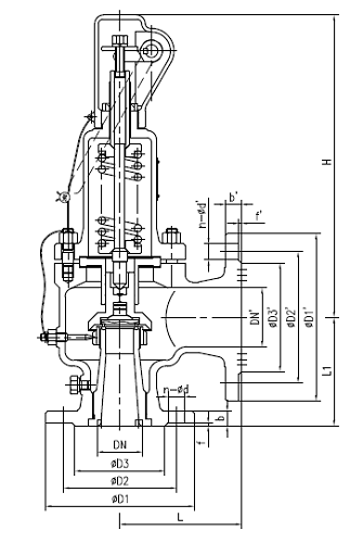Клапан предохранительный DN.ru SAFE 7001 Ду32/40 Ру16 полноподъемный пружинный фланцевый, корпус - сталь WCB, уплотнение металл/металл (с настройкой 0.6-1 бар)