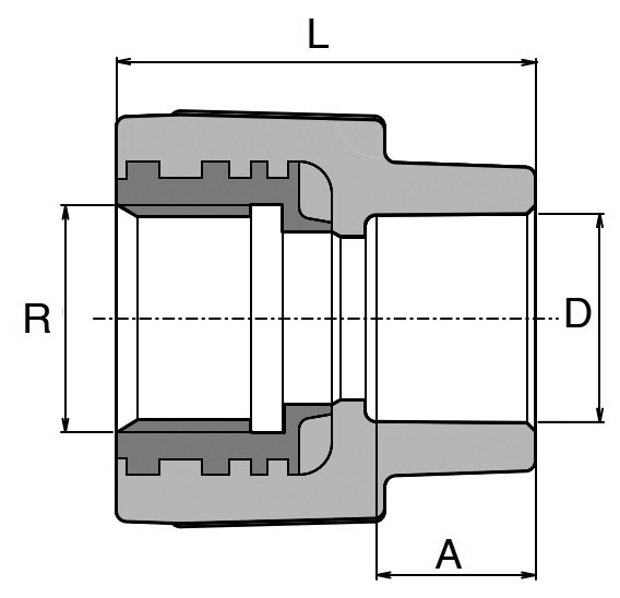 Муфты PP-R переходные комбинированные Ekoplastik Дн16х1/2″- 90х3″ внутренняя резьба