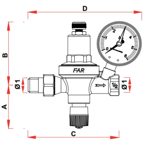 Регулятор подпитки автоматический FAR FA 2110 1/2″ Ду15 Ру10 с манометром, латунный, наружная/внутренняя резьба, хромированный (редуктор)