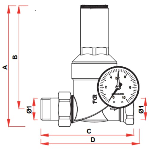 Регулятор давления FAR FA 2830 1/2″ Ду15 Ру25 без манометра, латунный, хромированный, внутренняя/наружная резьба (редуктор)