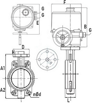 Затвор дисковый поворотный Genebre 2103 Ду150 Ру16 с взрывозащищенным электроприводом ГЗ-ОФВ-110/11(м), 220В