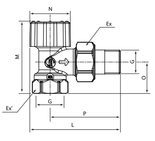 Клапан термостатический Giacomini R401H 3/4“ Ду20 Ру16 угловой с увеличенным проходом, латунный хромированный, внутренняя/наружная резьба