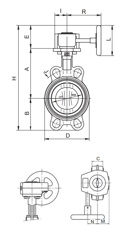 Затвор дисковый Гранвэл ЗПСС-300х2,5 - FLN(W)-11-300-MDV-E Ду300 Ру25 межфланцевый с редуктором, уплотнение EPDM