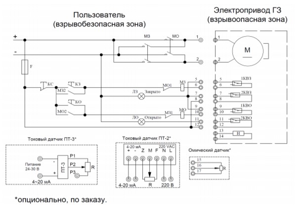 Электрическая схема подключения Кран нержавеющий полнопроходной DN.ru КШМП.316.230-ISO Ду20 Ру63 (Ру64) SS316 резьбовой с электроприводом четвертьоборотным ГЗ-ОФ-25/5,5К 24В