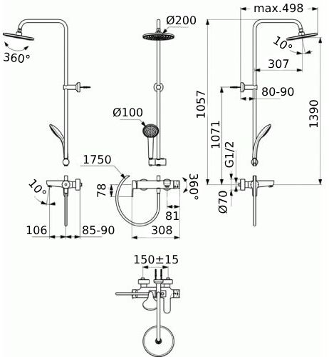Система душевая Ideal Standard CERAFINE O BC749AA с одноручным смесителем