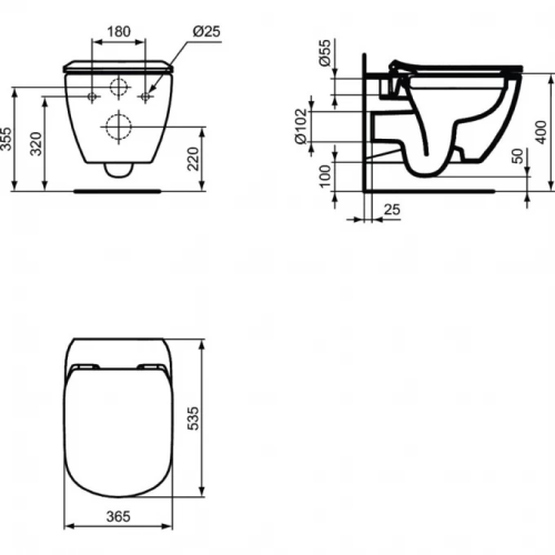 Унитаз подвесной Ideal Standard Tesi с технологией Rimless, белый (арматура, дюропластовое сиденье с функцией мягкого закрывания, горизонтальный выпуск)