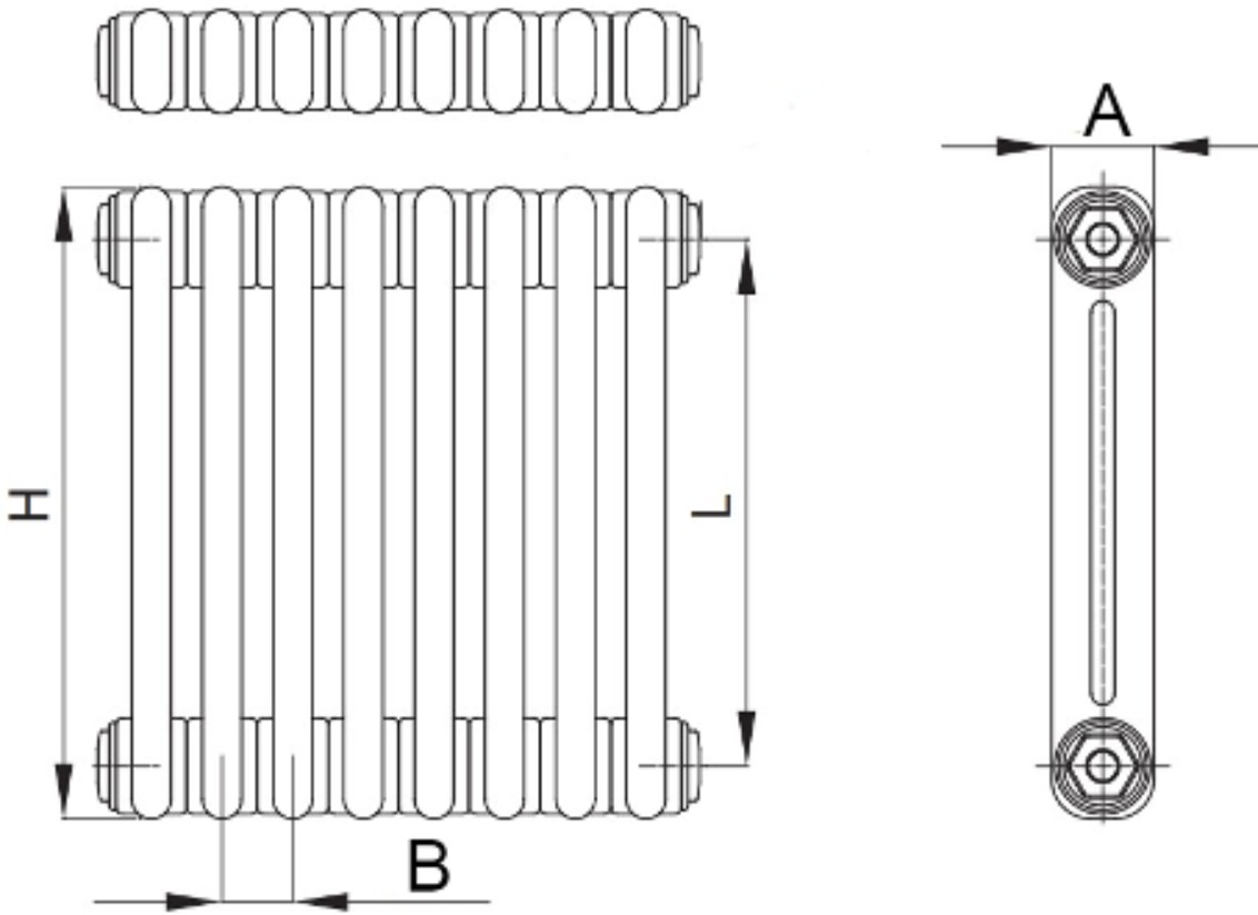 Радиатор стальной трубчатый IRSAP Tesi 2 высота 2200 мм, 7 секций, теплоотдача 1370 Вт, присоединение G1/2″, нижнее подключение - термостат снизу T26, цвет - белый