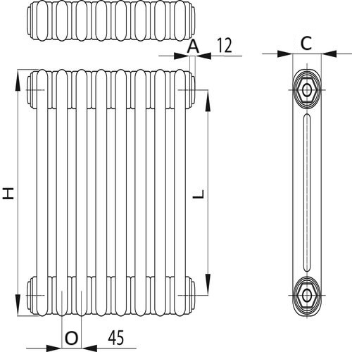 Радиатор стальной трубчатый IRSAP Tesi 2 высота 500 мм, 26 секций, теплоотдача 1196 Вт, присоединение G1/2″, нижнее подключение без клапана T18, цвет - белый