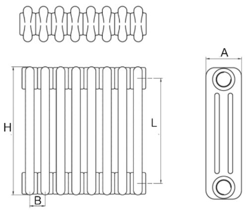 Радиатор стальной трубчатый IRSAP Tesi 3 высота 2500 мм, 9 секций, теплоотдача 2664 Вт, присоединение G1/2″, нижнее подключение без клапана T18, цвет - белый