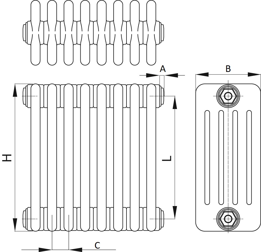 Радиаторы стальные трубчатые IRSAP Tesi 5 высота 500 мм, 32 секции, присоединение G1/2″, нижнее подключение без клапана T18, цвет - белый
