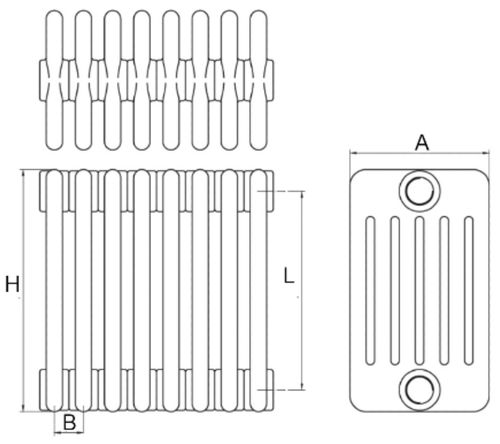 Радиаторы стальные трубчатые IRSAP Tesi 6 высота 200 мм, 11-40 секций, присоединение резьбовое - 1/2″, подключение - боковое T02, теплоотдача 576-1920 Вт, цвет - белый