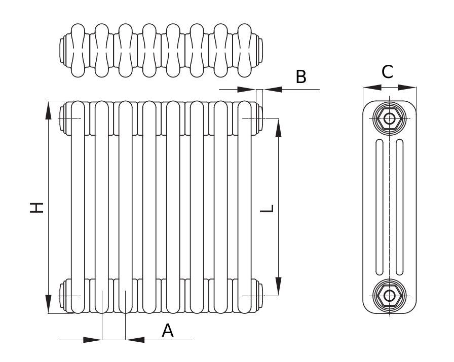 Радиатор стальной трубчатый IRSAP Tesi 3 высота 400 мм, 15 секций, присоединение резьбовое – 1/2″, подключение - нижнее по центру Т52, со встроенным вентилем сверху, теплоотдача 793 Вт, цвет – старинная латунь