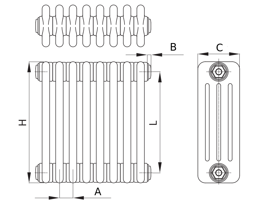 Радиаторы стальные трубчатые IRSAP Tesi 4 высота 2200 мм, 18 секций, присоединение резьбовое - 1/2″, подключение - нижнее по центру Т52, со встроенным вентилем сверху, теплоотдача 5947 Вт, цвет – белый