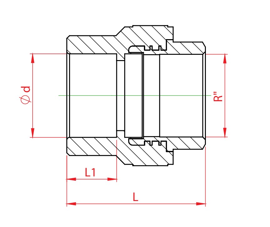 Муфта PP-R Kalde Дн75х2 1/2″ Ру25 полипропиленовая, комбинированная под шестигранник, внутренняя резьба/пайка, белая