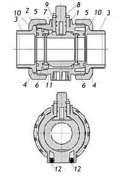 Кран шаровой компрессионный ПВХ APV-FEMP Дн15 двухходовой с пневмоприводом DN.ru SA-052 с возвратными пружинами