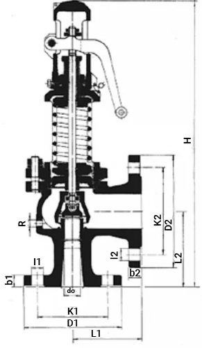 Клапан предохранительный ПРЕГРАН КПП 496-03-40-ОН1 Ду25x40 Ру40 полноподъемный фланцевый, корпус - углеродистая сталь, исполнение с открытой пружиной