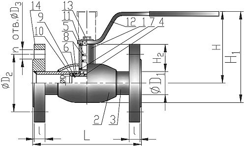 Кран шаровой КВО-АРМ серия 11 Ду25 Ру25 фланцевый цельносварной, стандартный проход, управление ручка-рычаг, корпус – углеродистая сталь