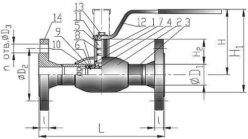 Кран шаровой КВО-АРМ серия 11 Ду65 Ру40 фланцевый цельносварной, стандартный проход, управление ручка-рычаг, корпус – углеродистая сталь